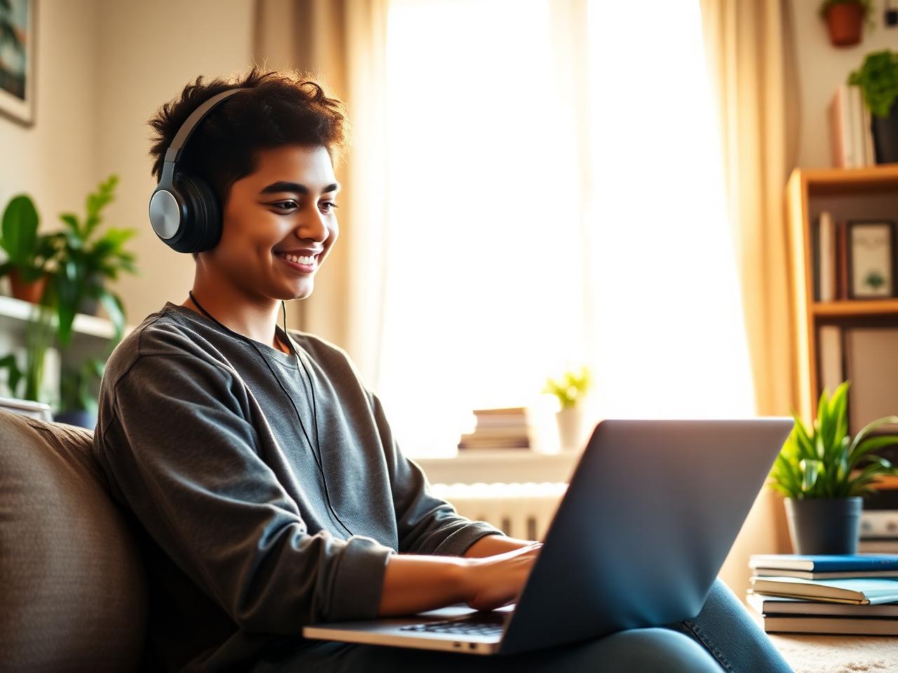 Student learning remotely at home